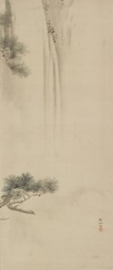 森狙仙（もりそせん）　「滝に松樹遊猿図」（たきにしょうじゅゆうえんず）江戸時代/ 19 世紀　紙本淡彩　2 幅対