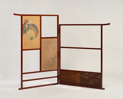 月に秋草図・鶉図・流水図衣桁　