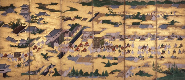 御所参内・聚楽第行幸図屏風（左隻） 江戸時代　17世紀　 小林英好氏蔵（上越市立歴史博物館寄託）　 ［通期展示］