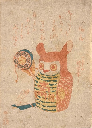 疱瘡絵（赤絵）みみづく　歌川国芳／画　 1812～60(文化9～万延1）年　東京都江戸東京博物館蔵